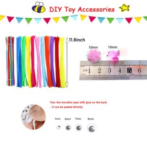 1200 Pcs Christmas Pipe Cleaners Craft Set, BetterJonny 10 Colors 200 Pcs Chenille Stems Pipe Cleaners, 200 Pcs Pom Poms & 800 Pcs Googly Eyes for Schools or kindergartens DIY Crafting Supplies