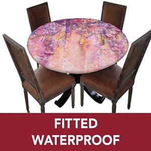 Flower Round Fitted Tablecloth with Elastic Edge,Watercolor Wisteria Blooms Spring Print Polyester Table Cover, XXLarge, Fit Round Tables up 65"-71" Diameter, The Ultimate Protection for Your Table