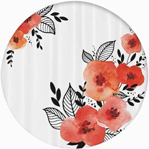 floral round fitted tablecloth with elastic edge,vibrant colored poppies art print polyester table cover, xxlarge, fit round tables up 65"-71" diameter, for party dining banquet, vermilion black