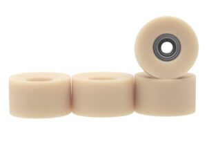 teak tuning apex 61d urethane fingerboard wheels - cruiser style, bowl shaped, 8.7mm diameter - abec-9 stealth bearings - made in the usa - coyote tan colorway