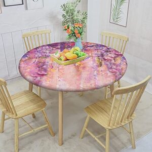 Flower Round Fitted Tablecloth with Elastic Edge,Watercolor Wisteria Blooms Spring Print Polyester Table Cover, XXLarge, Fit Round Tables up 65"-71" Diameter, The Ultimate Protection for Your Table