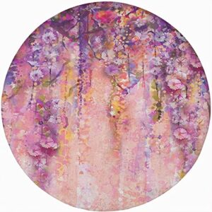 Flower Round Fitted Tablecloth with Elastic Edge,Watercolor Wisteria Blooms Spring Print Polyester Table Cover, XXLarge, Fit Round Tables up 65"-71" Diameter, The Ultimate Protection for Your Table