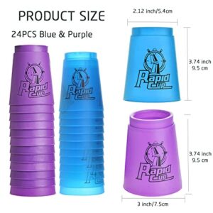 SEISSO Quick Stack Cups 24 PC for Speed Sports Training Game for School Family Party Challenge Competition, Kids Gifts Starter Set of Stacking Cup, Blue & Purple