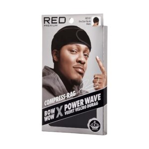 RED Premium Bow Wow X Power Wave Durag, 360 Wave Compression Cap for Men & Women, Adjustable Hook-and-Loop Strap, Stylish & Durable, Ideal for Locs, Braids, Finger Waves (Velvet - Black)