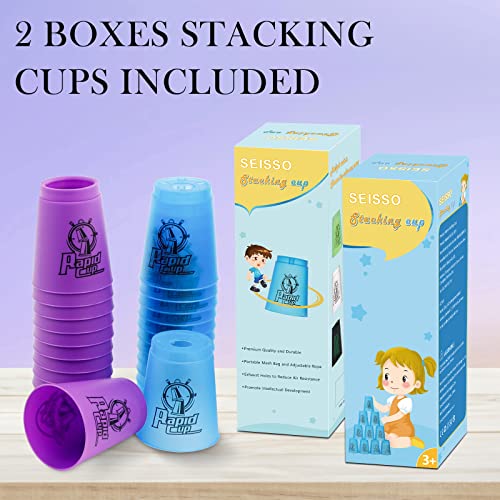 SEISSO Quick Stack Cups 24 PC for Speed Sports Training Game for School Family Party Challenge Competition, Kids Gifts Starter Set of Stacking Cup, Blue & Purple