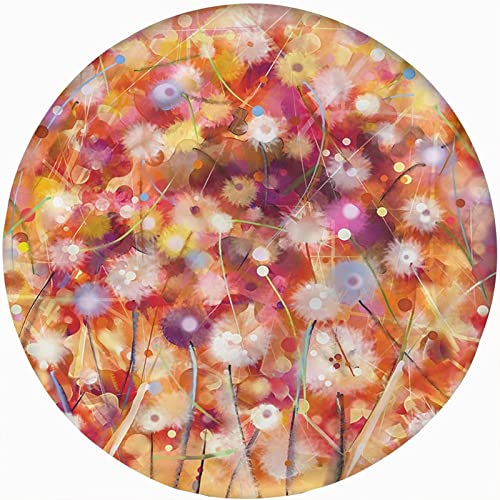 Flower Round Fitted Tablecloth with Elastic Edge,Pastel Colored Spring Bloom Print Polyester Table Cover, xxLarge, Fit Round Tables up 65"-71" Diameter, for Wedding Party Dining Banquet, Multi