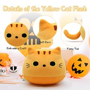 LSYDCARM 9" Kawaii Yellow Fat Cat Plush Pillow Toy, Soft Stuffed Animal for Kids, Birthday, Christmas, Home Decoration