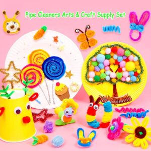 1200 Pcs Christmas Pipe Cleaners Craft Set, BetterJonny 10 Colors 200 Pcs Chenille Stems Pipe Cleaners, 200 Pcs Pom Poms & 800 Pcs Googly Eyes for Schools or kindergartens DIY Crafting Supplies