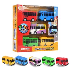 ZOTIN 5Pcs Little Bus Tayo Toy, Pull Back Mini Bus Toy Set, Cartoon Colors Cars Model, Gift for Friend and Children