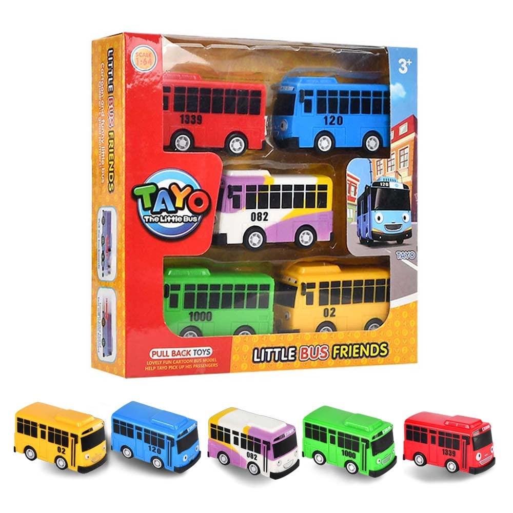 ZOTIN 5Pcs Little Bus Tayo Toy, Pull Back Mini Bus Toy Set, Cartoon Colors Cars Model, Gift for Friend and Children