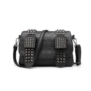 gothic shoulder bag steampunk shoulder messenger bag rivet skull shoulder bag harajuku shoulder bag (black)