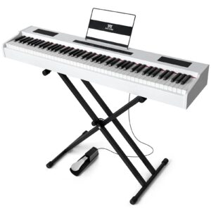 MUSTAR Digital Piano 88 Key Weighted Keyboard Hammer Action, MDP-1300 Weighted Keyboard Piano with Stand, Full Size Electric Piano Keyboard with for Beginners, Portable Case, Sustain Pedal, White