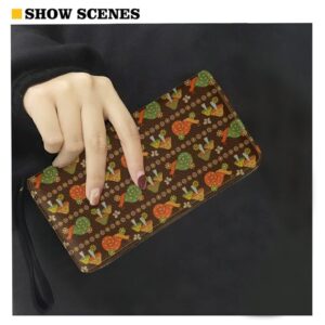 WHOSGNIHT Mushroom Snail Womens Purse Wristlet Wallet Floral Zipper Clutch Leather Card Case Handbag Phone Bag