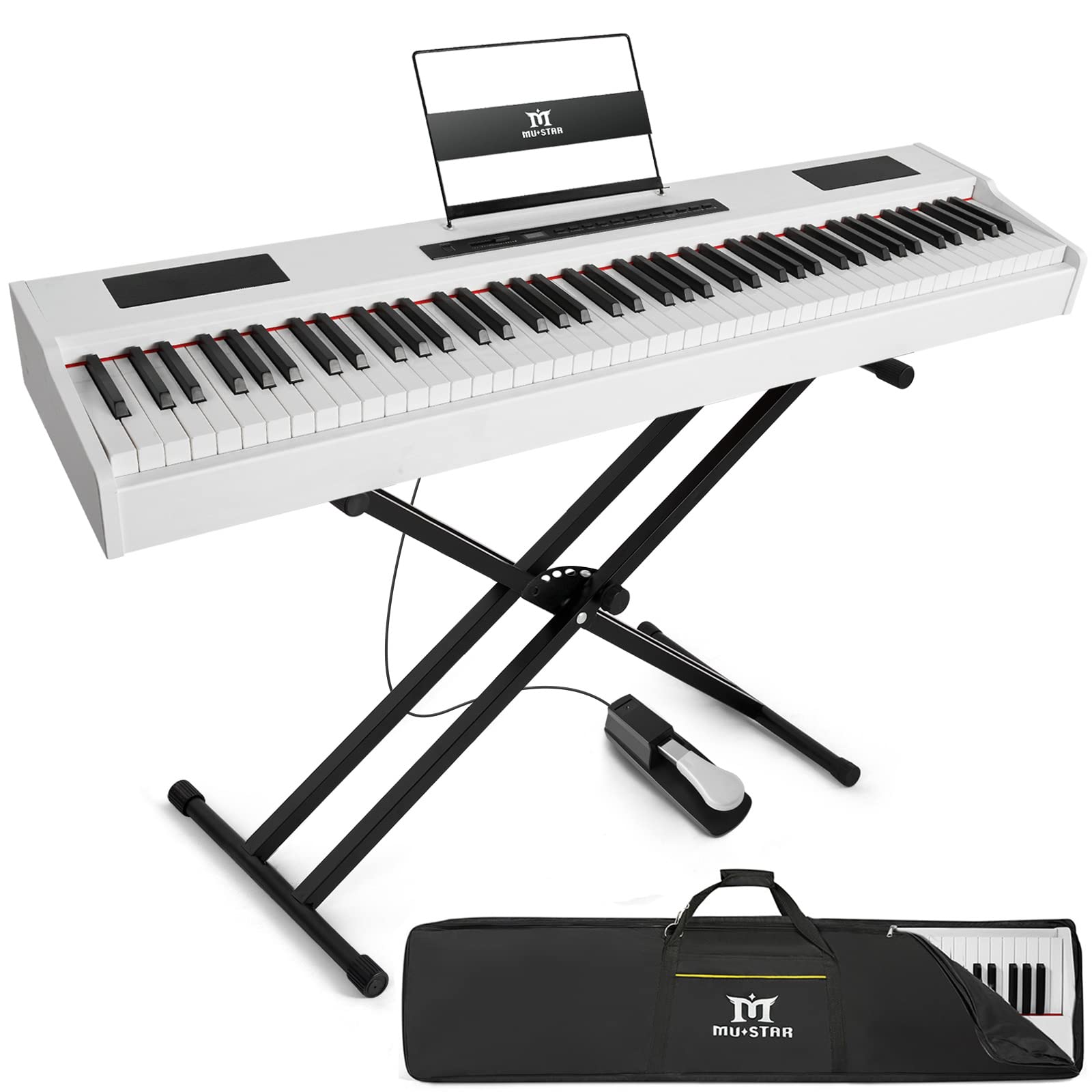 MUSTAR Digital Piano 88 Key Weighted Keyboard Hammer Action, MDP-1300 Weighted Keyboard Piano with Stand, Full Size Electric Piano Keyboard with for Beginners, Portable Case, Sustain Pedal, White