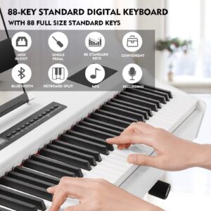 MUSTAR Digital Piano 88 Key Weighted Keyboard Hammer Action, MDP-1300 Weighted Keyboard Piano with Stand, Full Size Electric Piano Keyboard with for Beginners, Portable Case, Sustain Pedal, White