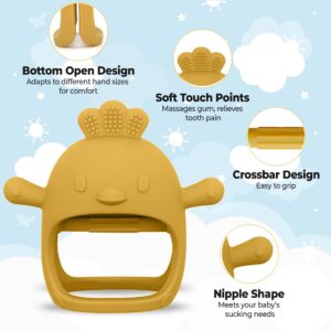 Petite Bee - Silicone Baby Teether Animal Toy Sunshine and Chicken Never Drop Soothing Pacifier & Infant Chew Toy (2 Pack, Beige & Pink)