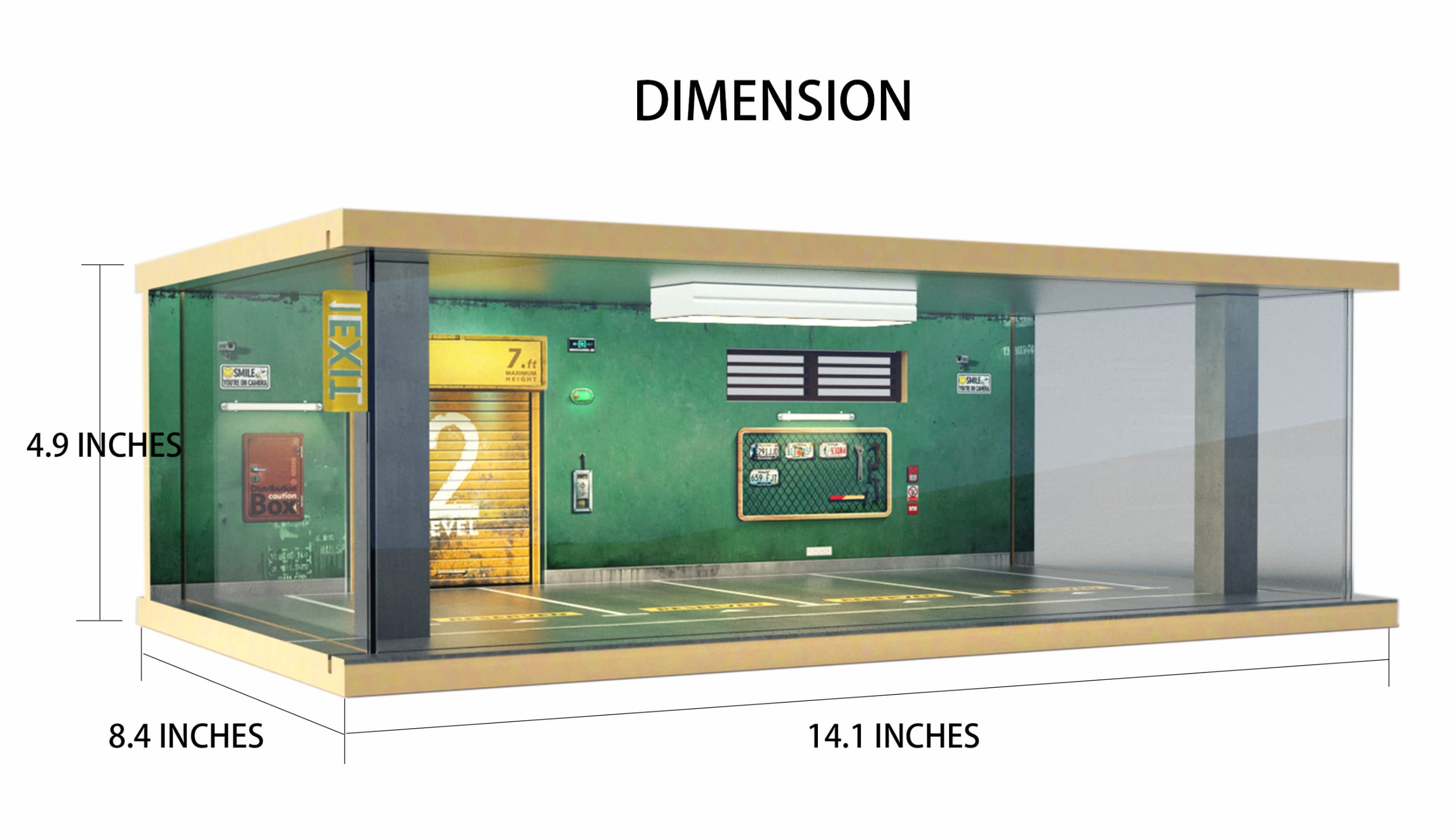 Display Case for 1/32 or 1/36 Diecast Cars, Acrylic Display Case for Toy Motorcyle with LED Lighting, 4P Green Wall