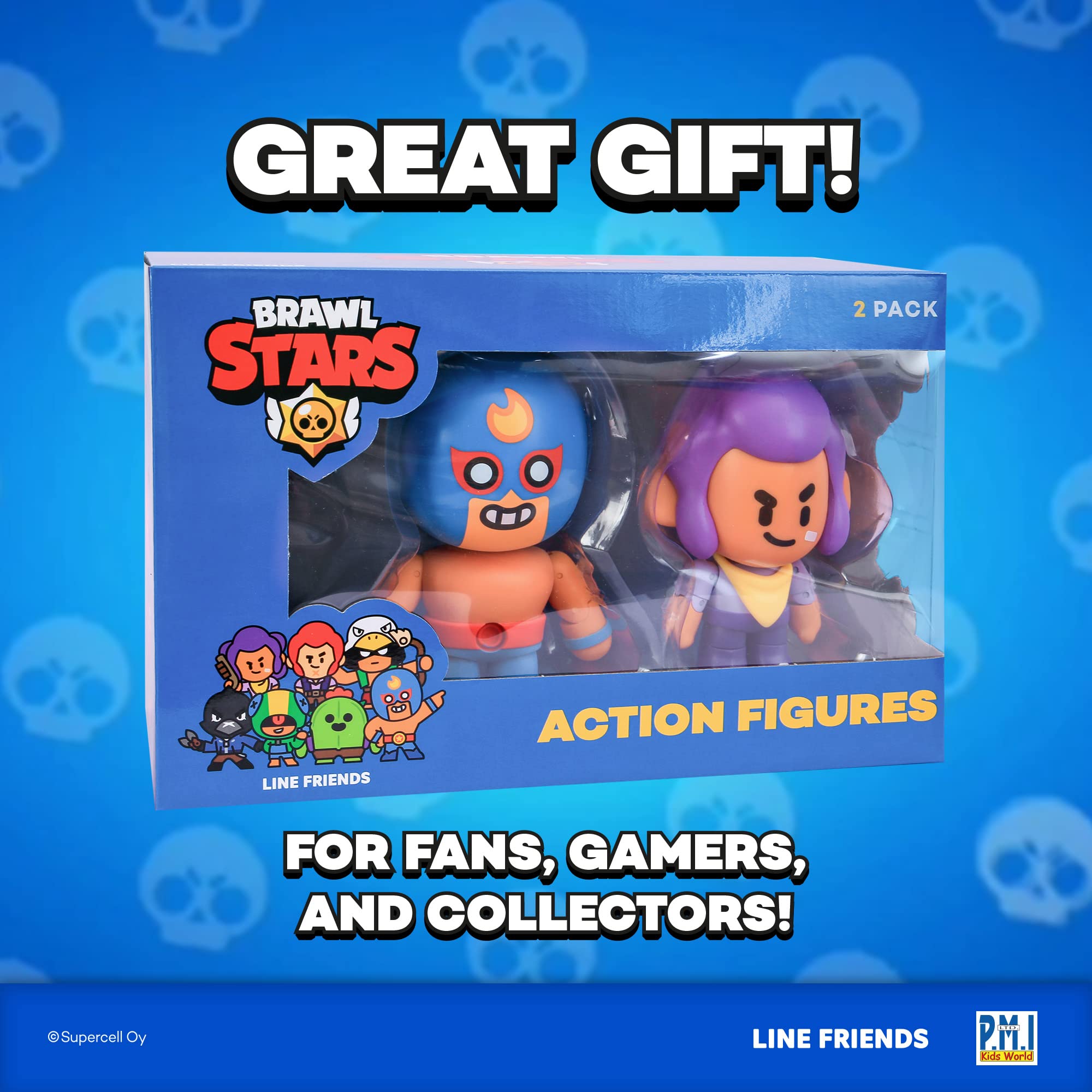 P.M.I. Brawl Stars Action Figures | Two of Four 6.5-Inch-Tall Collectibles | Brawl Stars Toys, Gift for Video Gamer | Poco and Bo | Officially Licensed Toy Figure – Articulated Figures