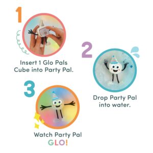 Glo Pals New Party Pal Water-Activated Bath Toy with 6 Reusable Light-Up Cubes for Sensory Play