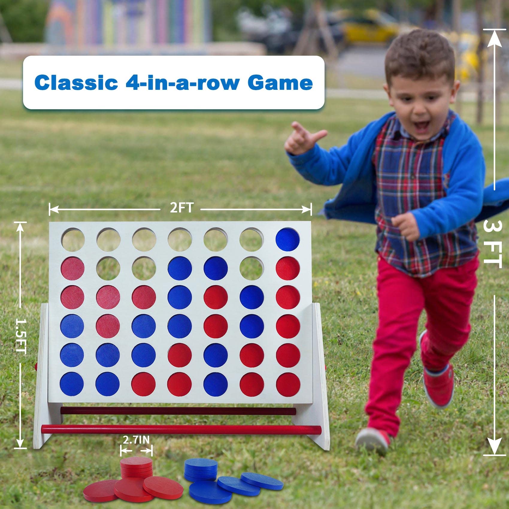 ApudArmis Portable Wooden 4 in a Row Game, Classic Wooden 4-to-Score Game Set with Coins & Carrying Bag-Indoor Outdoor Connect Game for Kids Adults Family