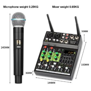 Bomaite BO4-M Portable Karaoke Microphone Mixer System Set, 4 Channel Mixer With Dual Wireless Mic, MP3 Bluetooth USB Interface in singing for Smart TV, PC, KTV, Home Theater, Amplifier, Speaker