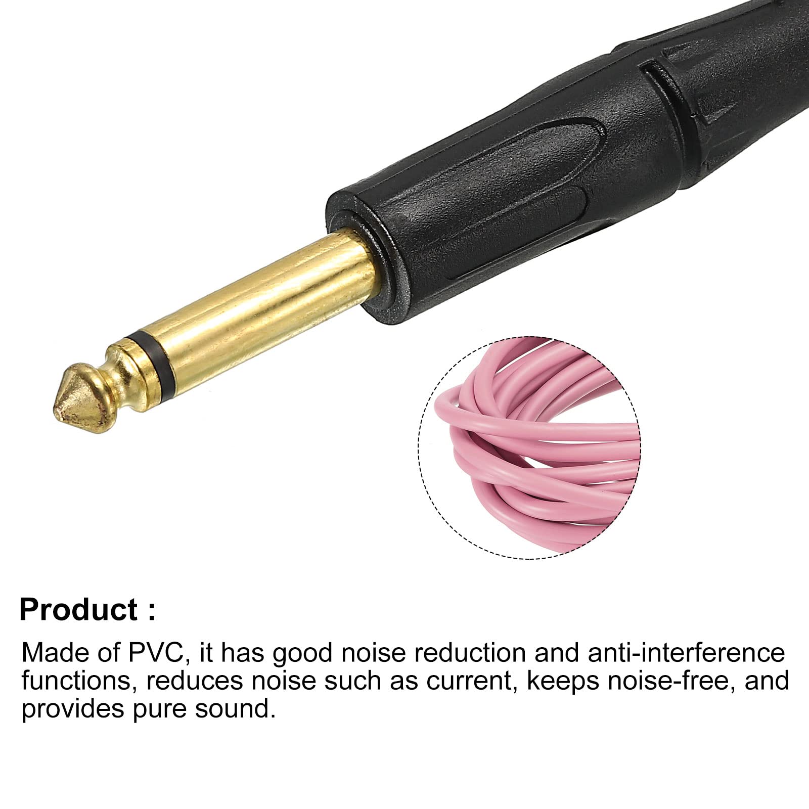 MECCANIXITY Guitar Instrument Cable 19.69 Feet 1/4 Inch to 1/4 Inch TRS Straight to Straight Angle Electric Bass Cable Cord for Guitar Bass Pink