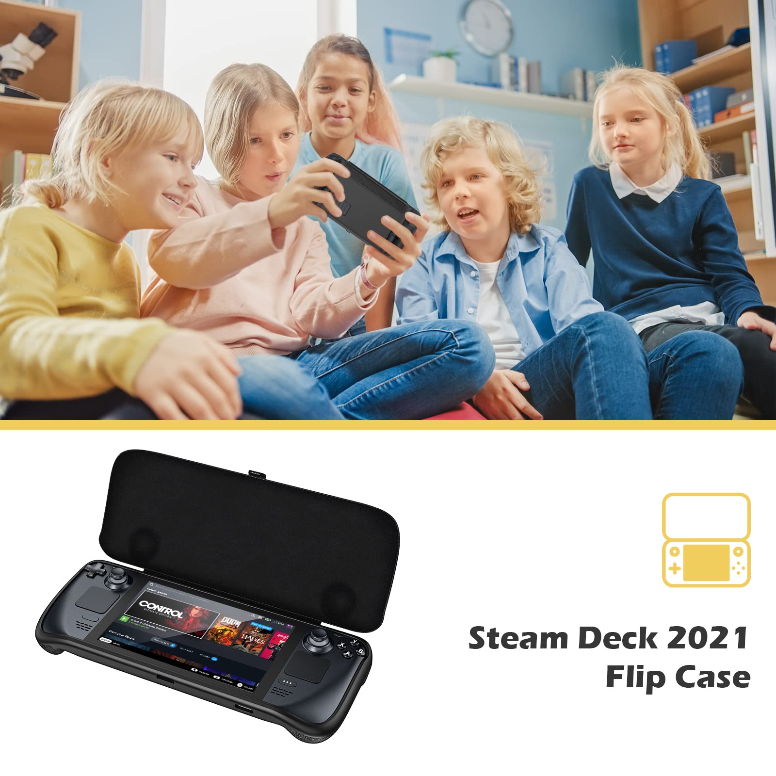 ProCase Upgraded Flip Case for Steam Deck/Steam Deck OLED with Front Cover 2023, Protective Case with Magnetically Detachable Front Shell Cover Accessories -Black