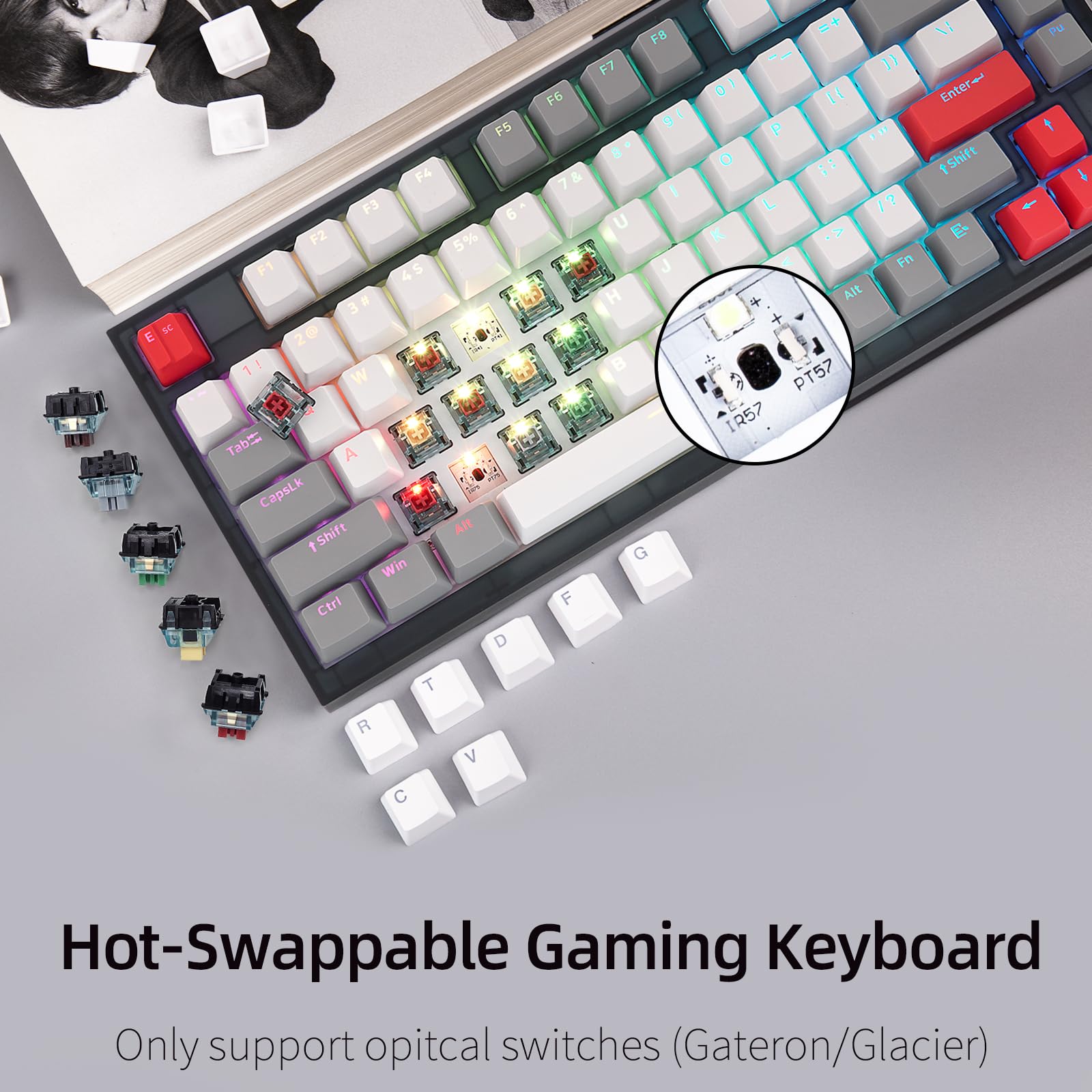 SKYLOONG GK75 Compact Programmable Gaming Keyboard,TKL 75% Layout,RGB Wired Hot Swappable Mechanical Keyboard,with Knob,Double Shot PBT Keycaps,Compatible Windows/MAC