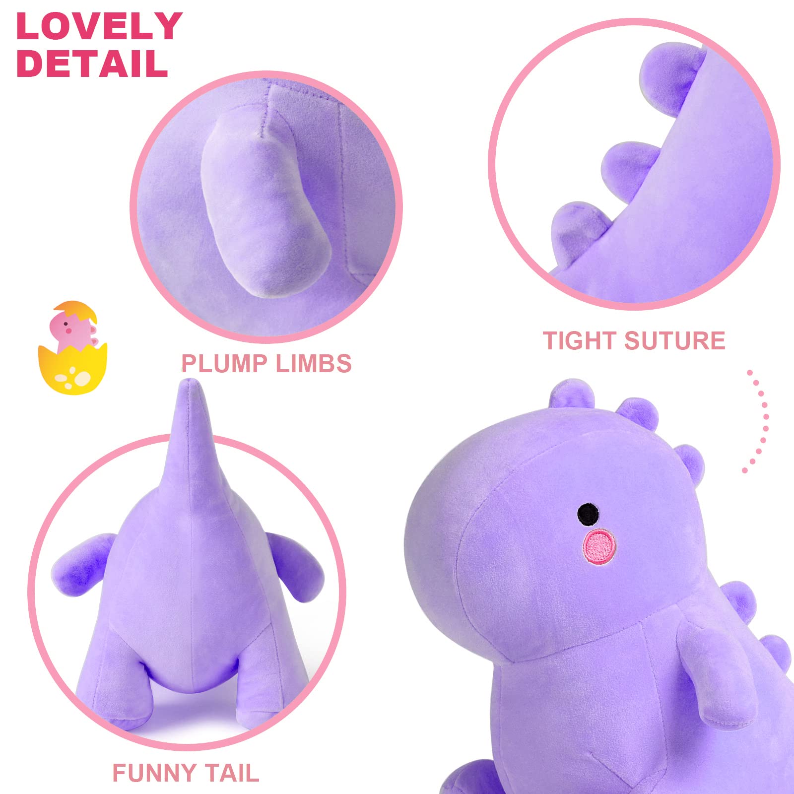 Ditucu Cute Dinosaur Stuffed Animals Toys Plush Dolls Soft Dino Plushie Birthday Gifts for Kids Girls Boys Purple 10 inch