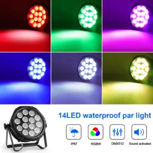 LED Par Lights Outdoor Waterproof Stage Light, 14 X15W LED RGBW 4-in-1 Uplighting DMX Control Wash Light Strobe Effect DJ Light for Christmas Church Night Club Disco Club Wedding Bar