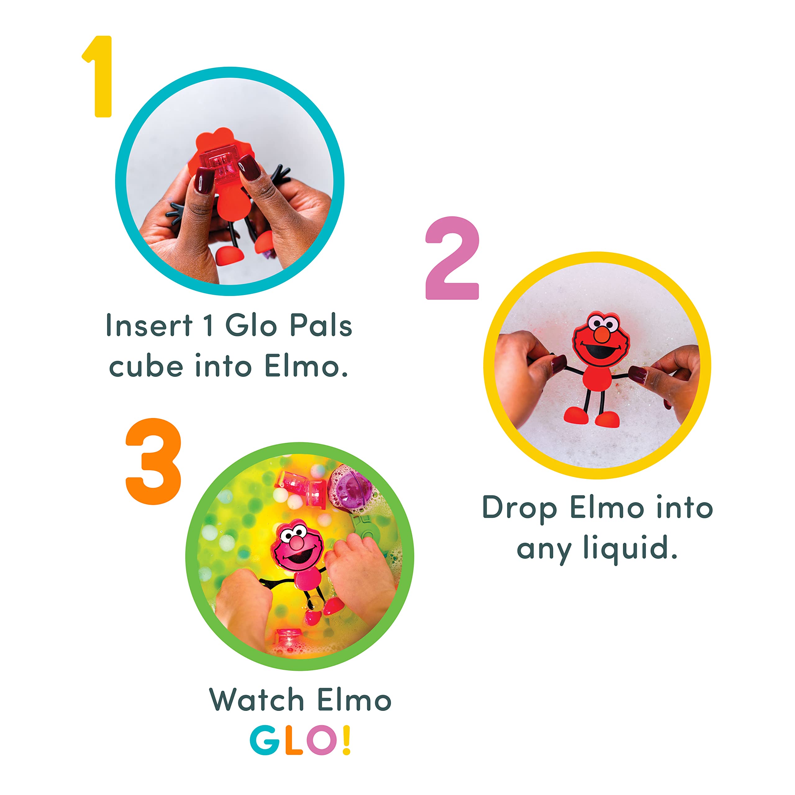 Glo Pals x Sesame Street Elmo Water-Activated Bath Toy with 6 Reusable Light-Up Cubes for Sensory Play