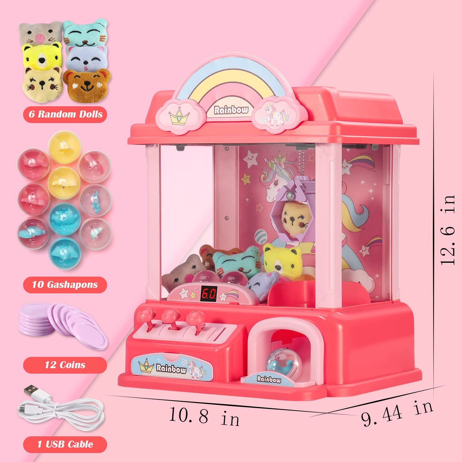 Kakamelon Claw Machine for Kids and Adults with Mini Prizes|Toys for Ages 8-13 Girls|Candy Machine Birthday Gifts for 6 7 9 10 12 Years Old