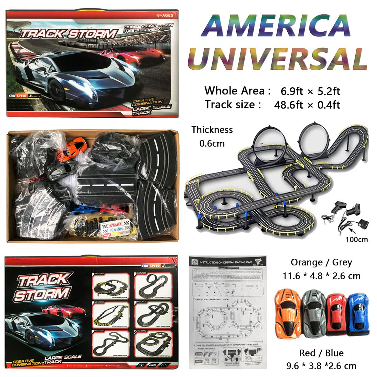 Powered Slot Car Rc Race Track Set, 14.8m Electric Racing Set with 4 Cars Super Loop Speedway Racetrack for Boy Kids Age 6 and Up Puzzle Toy Adults Decompression Gift…