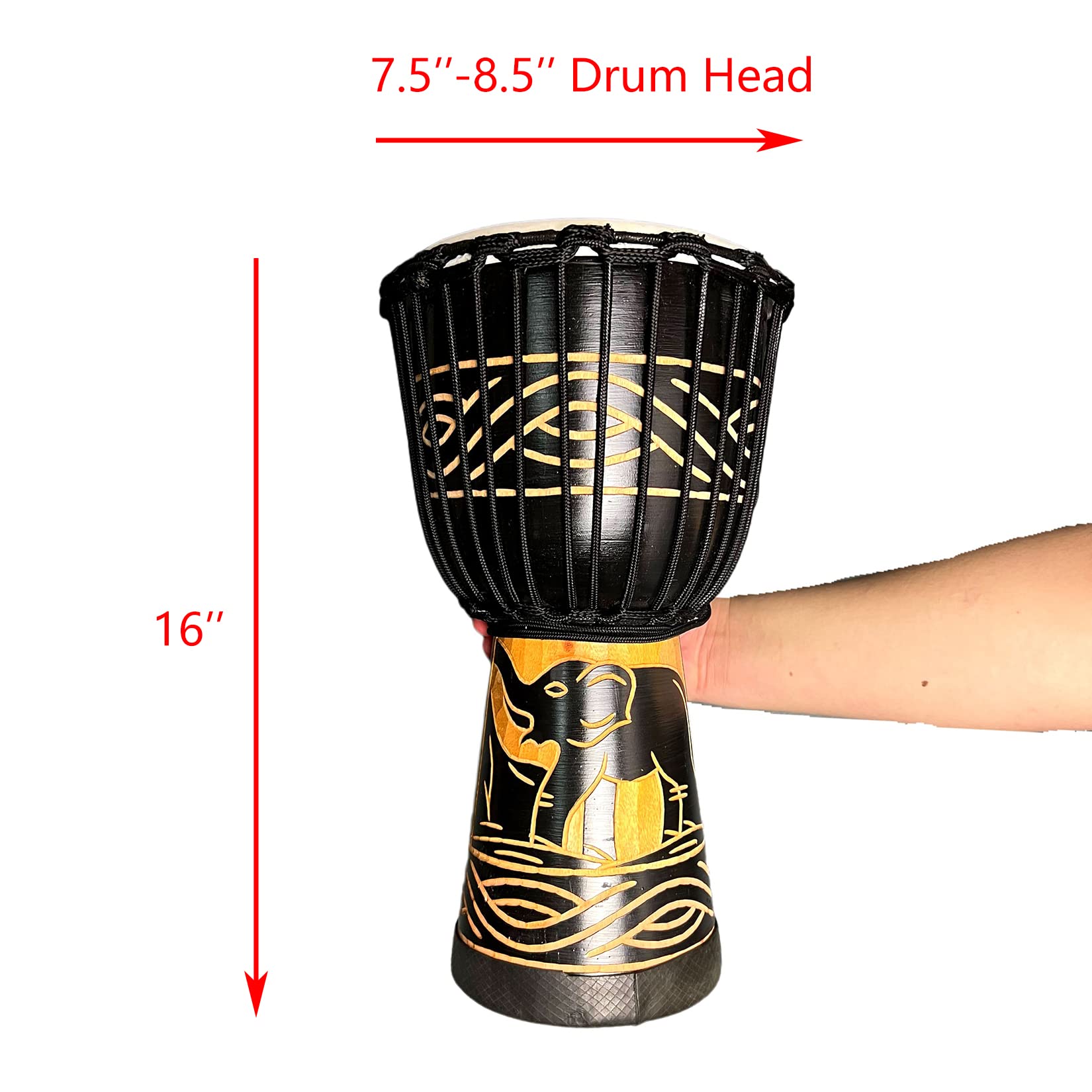 SIPSOCE Djembe Drum 8'' Hand Drum Musical Instrument African Drumk, Bongo (Black elephant)