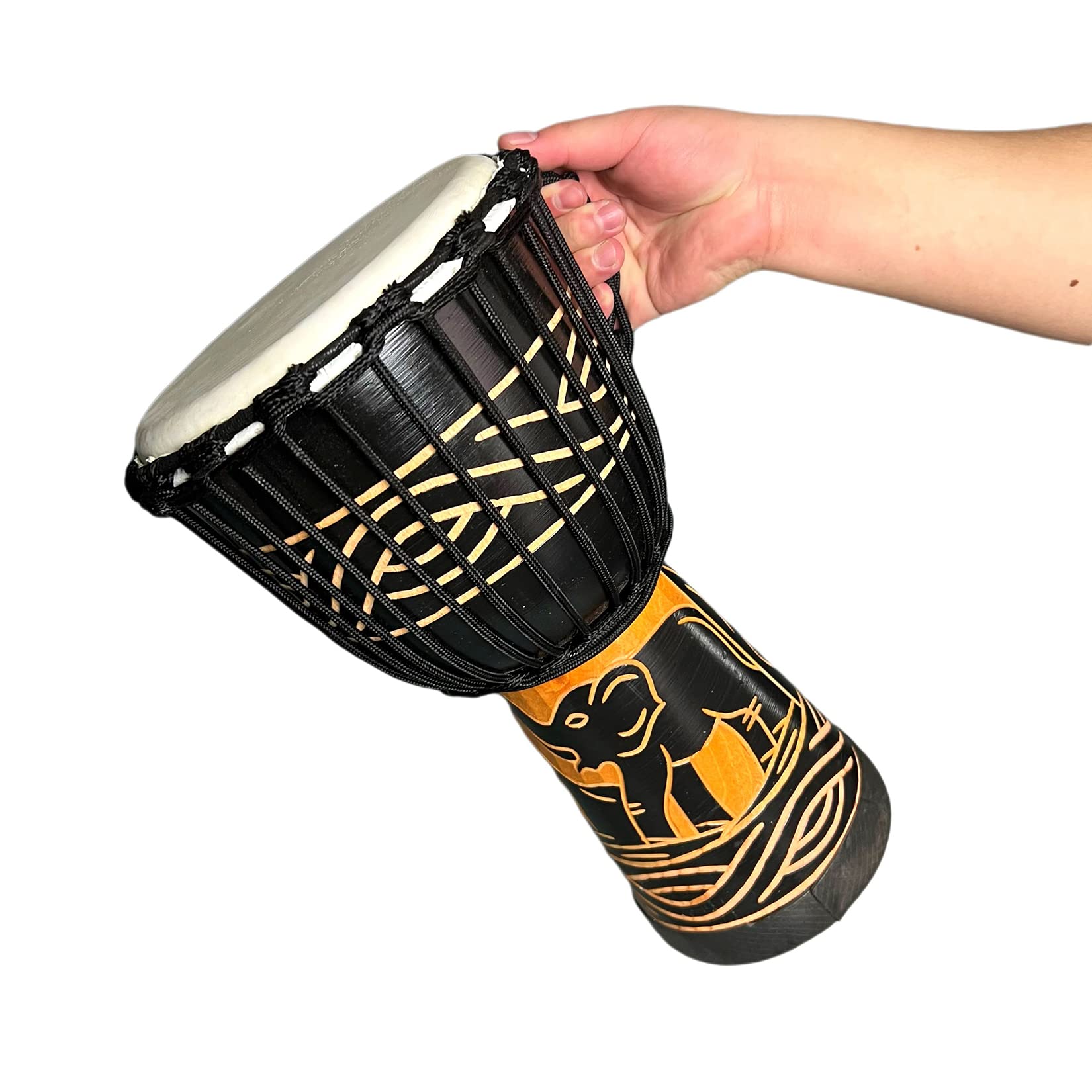 SIPSOCE Djembe Drum 8'' Hand Drum Musical Instrument African Drumk, Bongo (Black elephant)