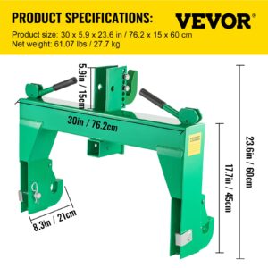 VEVOR 3-Point Quick Hitch, 3080 LBS Lifting Capacity Tractor Quick Hitch, 27.5" Between Lower Arms Attachments Quick Hitch, No Welding & 5 Level Adjustable Bolt, Adaptation to Category 1 & 2 Tractors