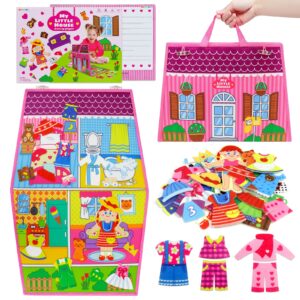 okooko dress up house felt board 35pcs double-sided foldable dress up teaching girls toy preschool crafts storytelling early learning interactive play kit for toddlers kids