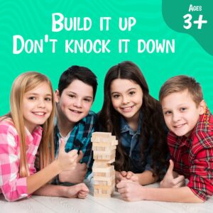 BETTERLINE Wooden Tower Stacking Blocks Game - 48 Pieces - Tumbling Tower Toy for Kids & Adults - Classic Family Game