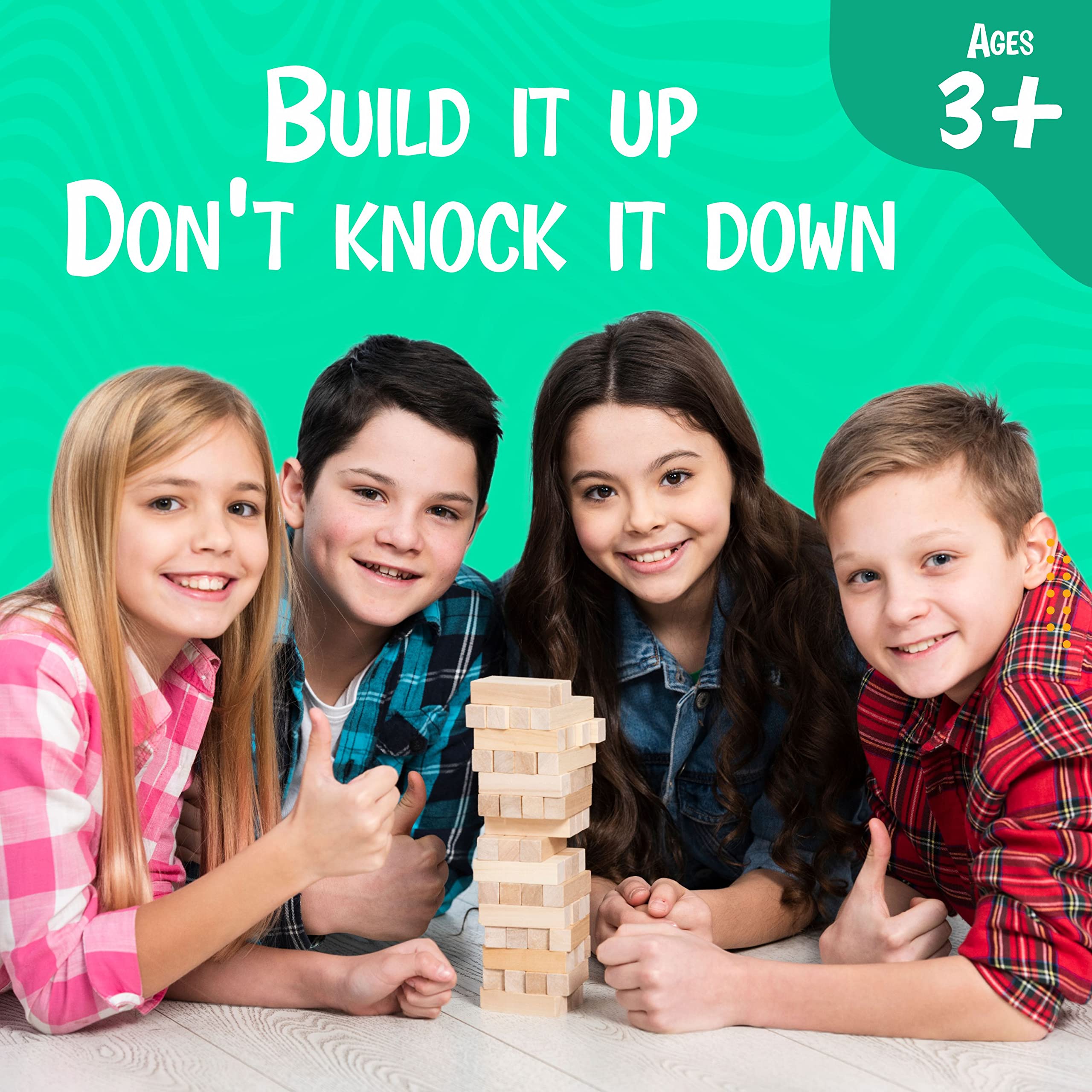 BETTERLINE Wooden Tower Stacking Blocks Game - 48 Pieces - Tumbling Tower Toy for Kids & Adults - Classic Family Game