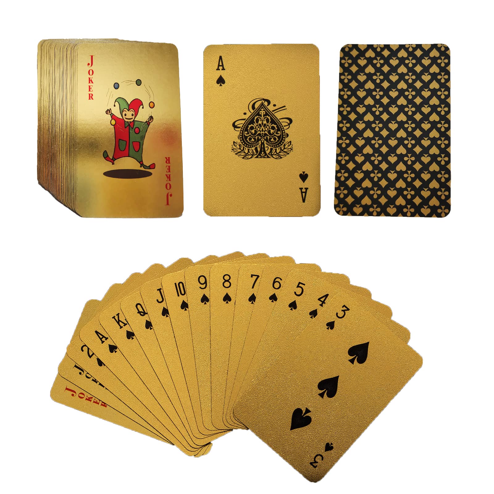 VOVCIG Mini Playing Cards, 2 Deck Cool Gold Poker Cards Miniature Card Set Waterproof Foil Poker Cards Game Poker Traveling Decks Cards for Teens Adults(Gold)