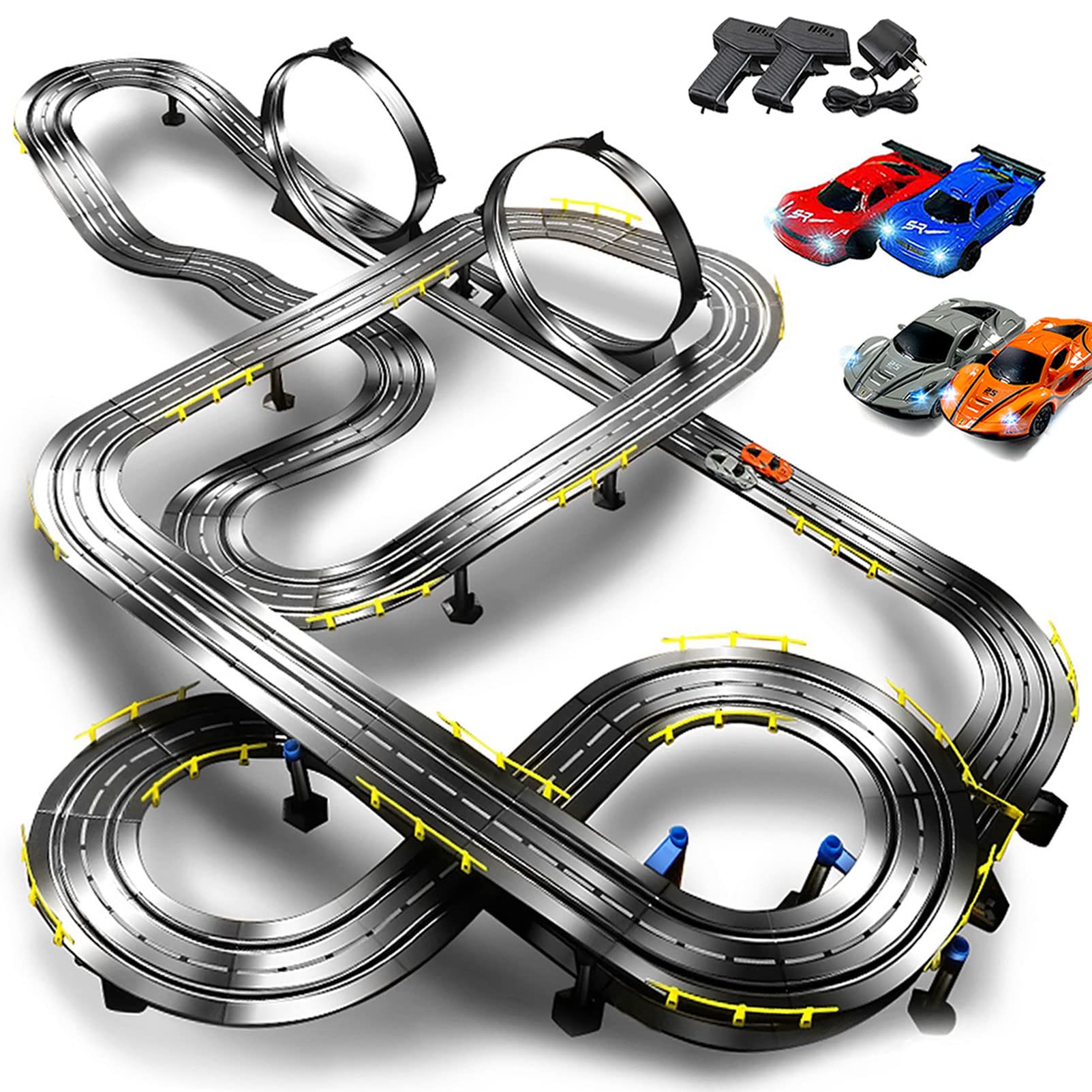 Powered Slot Car Rc Race Track Set, 14.8m Electric Racing Set with 4 Cars Super Loop Speedway Racetrack for Boy Kids Age 6 and Up Puzzle Toy Adults Decompression Gift…