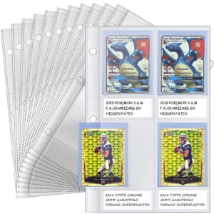 4 pocket top loader sleeves, trading card binder pages, baseball card storage sleeves for 3 ring binder-50 pages