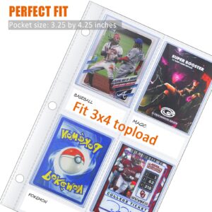 4 Pocket Top Loader Sleeves, Trading Card Binder Pages, Baseball Card Storage Sleeves for 3 Ring Binder-50 Pages