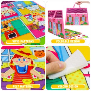 OKOOKO Dress Up House Felt Board 35PCS Double-Sided Foldable Dress Up Teaching Girls Toy Preschool Crafts Storytelling Early Learning Interactive Play Kit for Toddlers Kids