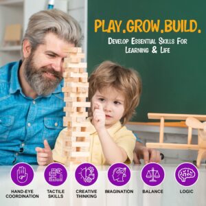 BETTERLINE Wooden Tower Stacking Blocks Game - 48 Pieces - Tumbling Tower Toy for Kids & Adults - Classic Family Game