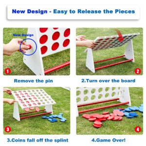 ApudArmis Portable Wooden 4 in a Row Game, Classic Wooden 4-to-Score Game Set with Coins & Carrying Bag-Indoor Outdoor Connect Game for Kids Adults Family