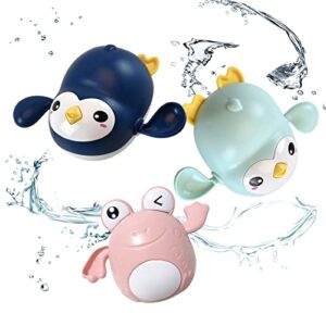 Konstantie Baby & Toddler Bath Wind-up Swimming Toys to Make Joyful Bath Time for Your Children (Dark Blue Penguin, Pink Frog, Mint Penguin, 3-Packs)