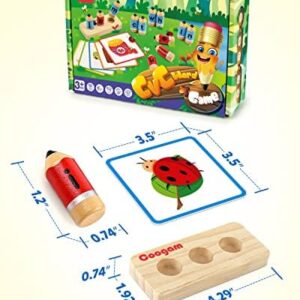 Coogam Wooden Short Vowel Spelling Games, Learn to Spell CVC Sight Words Educational Flashcards Fine Motor Montessori Alphabet Toy Gift for Kids 3 4 5 Years Old