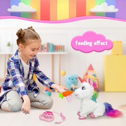 YH YUHUNG Walking Unicorn Toy with Remote Control Leash, Light-Up Horn, Electronic Pets Unicorn, Walking Pony Toys Horse, Unicorn Toys for Girls Age 4-6