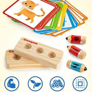 Coogam Wooden Short Vowel Spelling Games, Learn to Spell CVC Sight Words Educational Flashcards Fine Motor Montessori Alphabet Toy Gift for Kids 3 4 5 Years Old